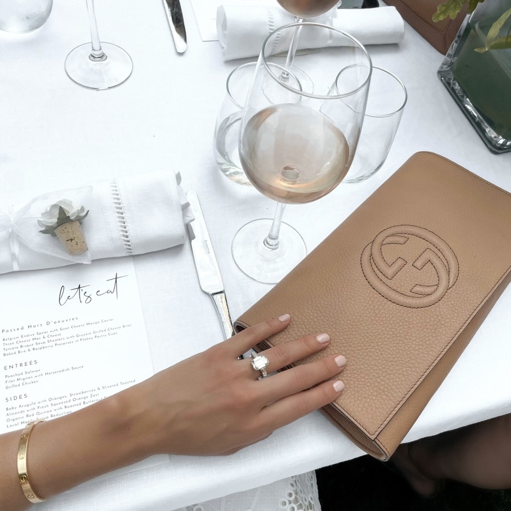 Gucci Tan Pebbled Leather GG Clutch